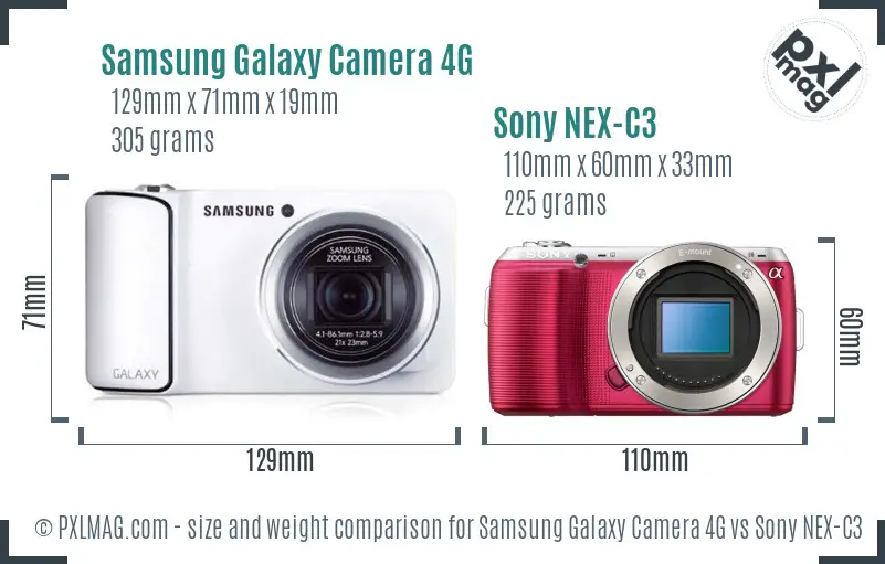 Samsung Galaxy Camera 4G vs Sony NEX-C3 size comparison