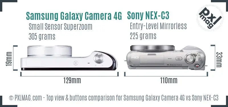 Samsung Galaxy Camera 4G vs Sony NEX-C3 top view buttons comparison