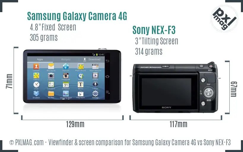 Samsung Galaxy Camera 4G vs Sony NEX-F3 Screen and Viewfinder comparison