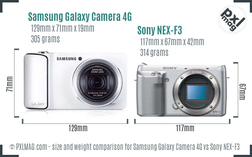 Samsung Galaxy Camera 4G vs Sony NEX-F3 size comparison