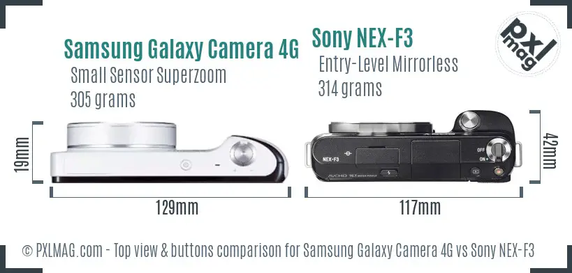 Samsung Galaxy Camera 4G vs Sony NEX-F3 top view buttons comparison
