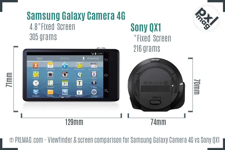 Samsung Galaxy Camera 4G vs Sony QX1 Screen and Viewfinder comparison