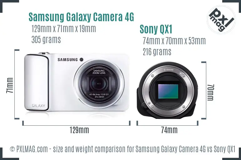 Samsung Galaxy Camera 4G vs Sony QX1 size comparison