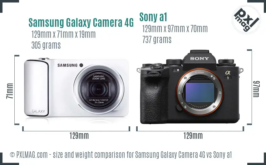 Samsung Galaxy Camera 4G vs Sony a1 size comparison