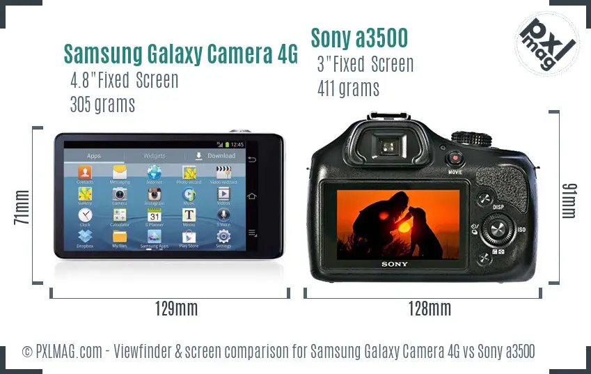 Samsung Galaxy Camera 4G vs Sony a3500 Screen and Viewfinder comparison