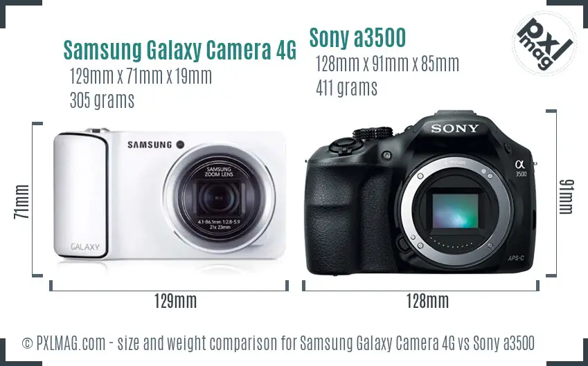 Samsung Galaxy Camera 4G vs Sony a3500 size comparison