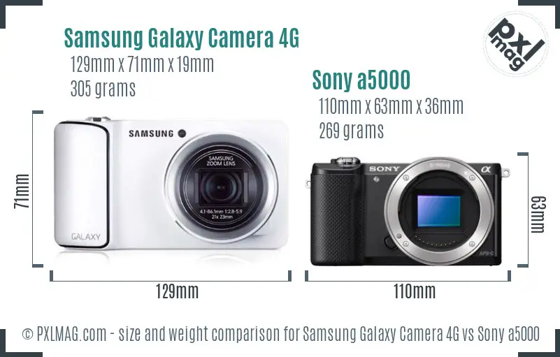 Samsung Galaxy Camera 4G vs Sony a5000 size comparison