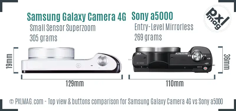 Samsung Galaxy Camera 4G vs Sony a5000 top view buttons comparison