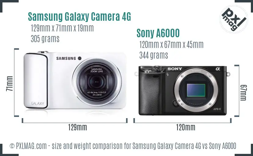 Samsung Galaxy Camera 4G vs Sony A6000 size comparison