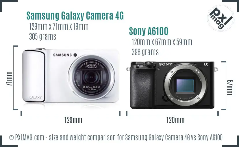 Samsung Galaxy Camera 4G vs Sony A6100 size comparison
