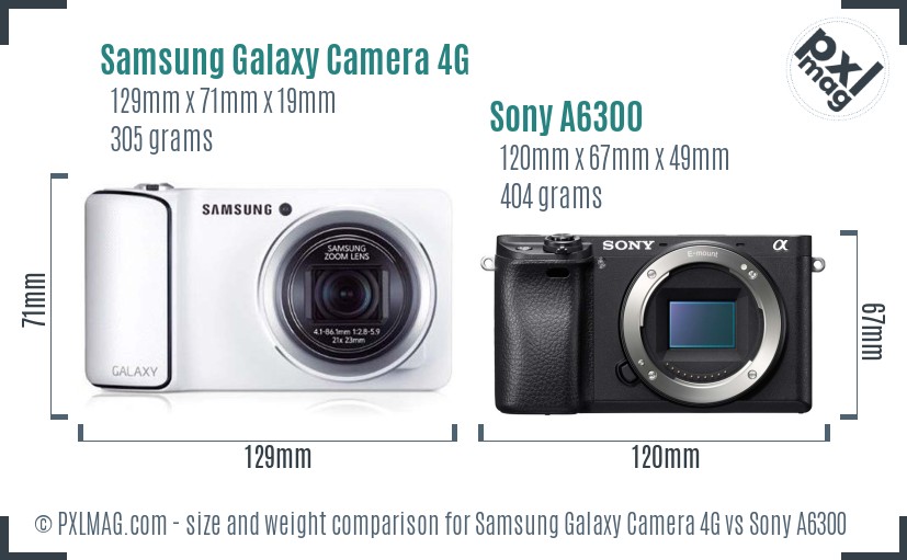 Samsung Galaxy Camera 4G vs Sony A6300 size comparison