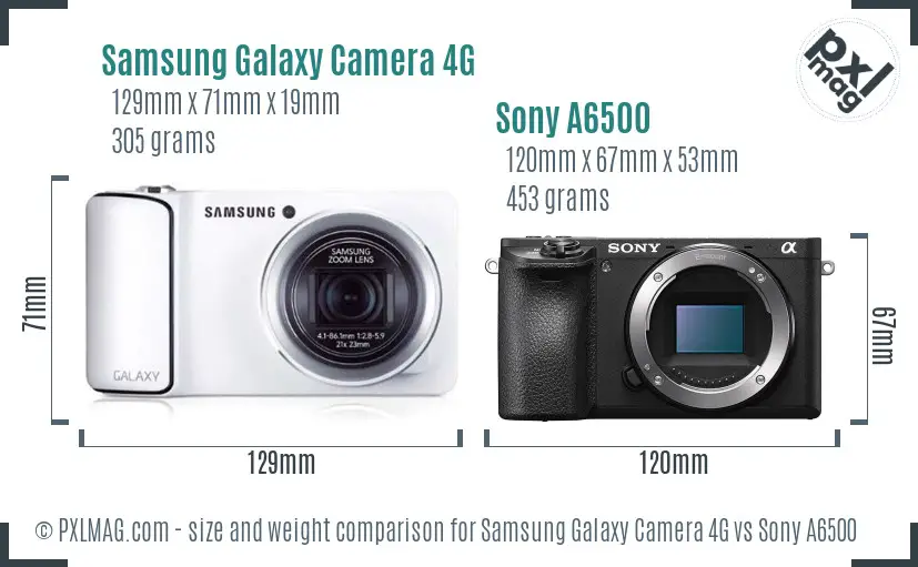 Samsung Galaxy Camera 4G vs Sony A6500 size comparison