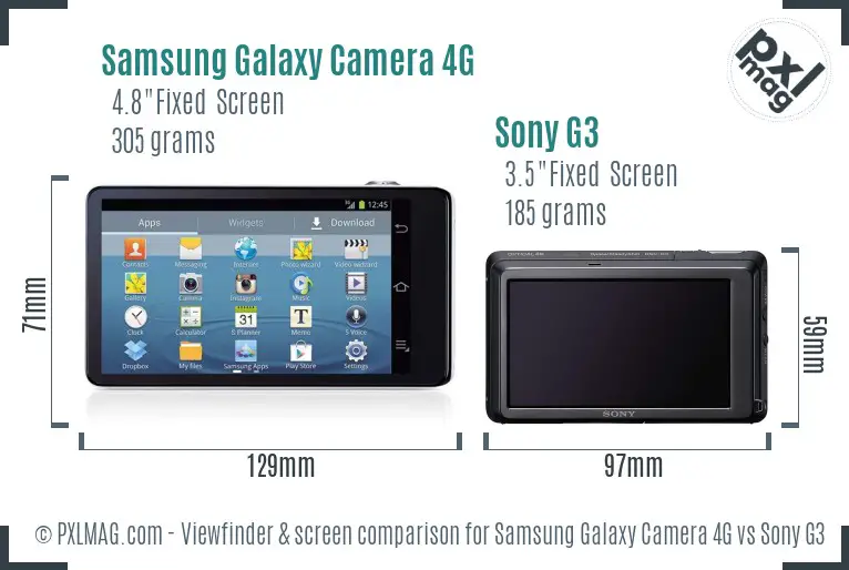 Samsung Galaxy Camera 4G vs Sony G3 Screen and Viewfinder comparison