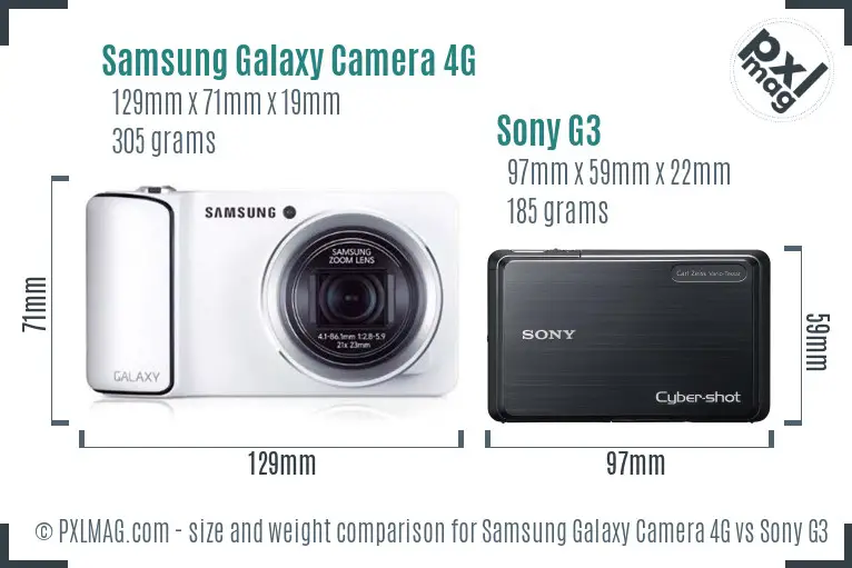 Samsung Galaxy Camera 4G vs Sony G3 size comparison