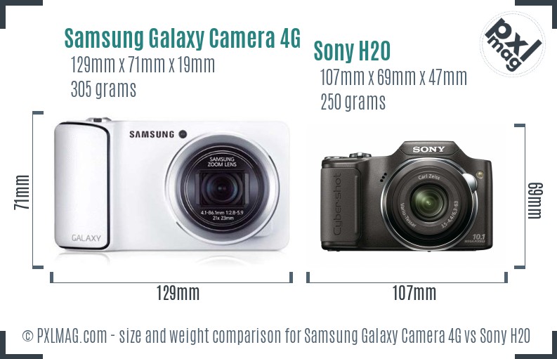 Samsung Galaxy Camera 4G vs Sony H20 size comparison