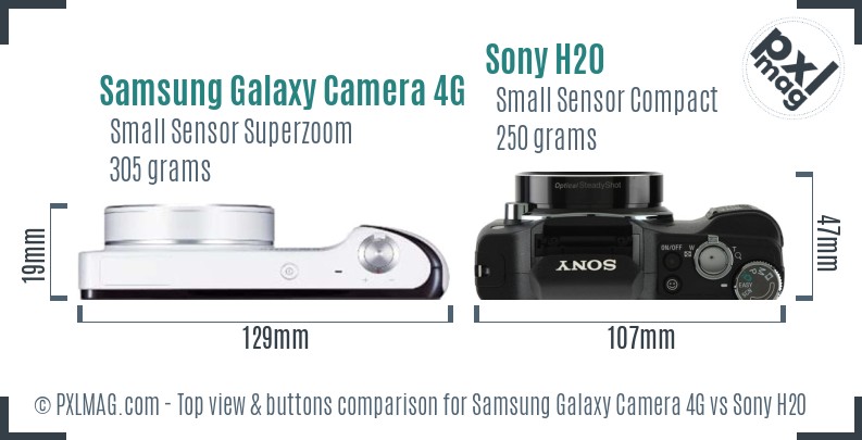 Samsung Galaxy Camera 4G vs Sony H20 top view buttons comparison