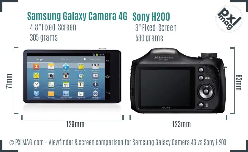 Samsung Galaxy Camera 4G vs Sony H200 Screen and Viewfinder comparison