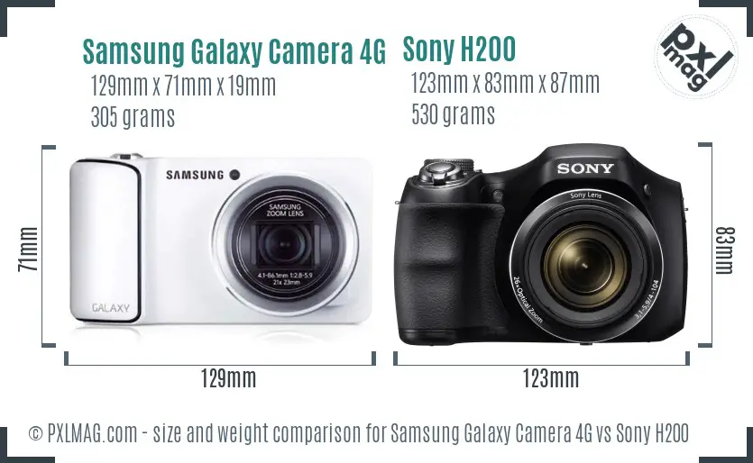 Samsung Galaxy Camera 4G vs Sony H200 size comparison