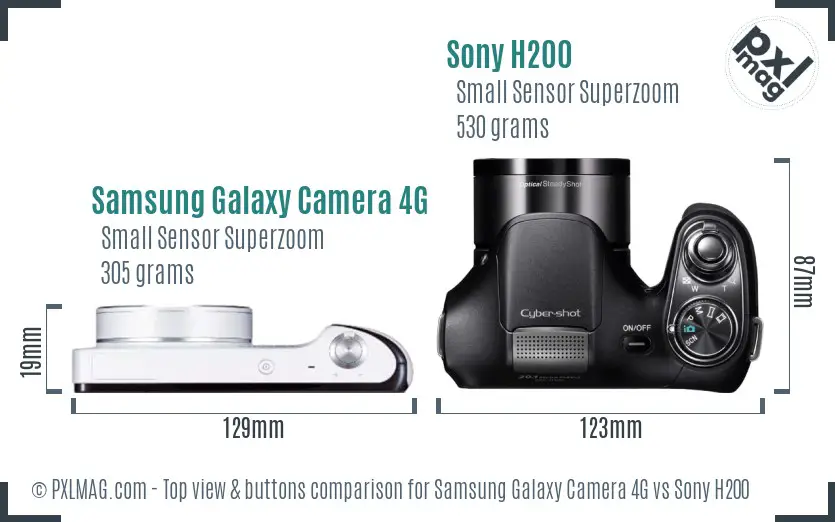 Samsung Galaxy Camera 4G vs Sony H200 top view buttons comparison