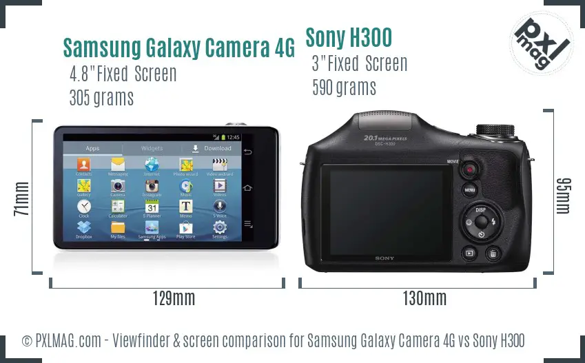 Samsung Galaxy Camera 4G vs Sony H300 Screen and Viewfinder comparison
