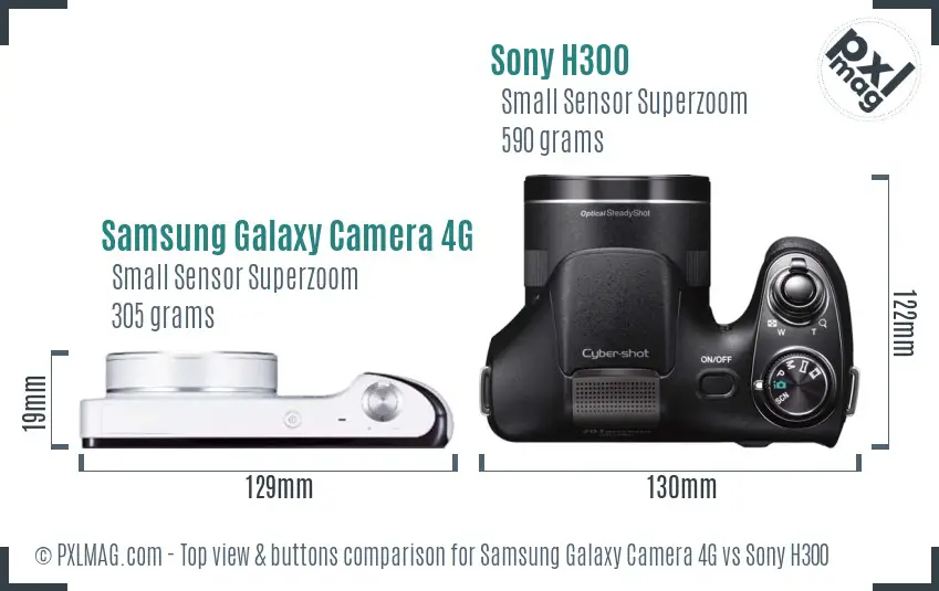 Samsung Galaxy Camera 4G vs Sony H300 top view buttons comparison