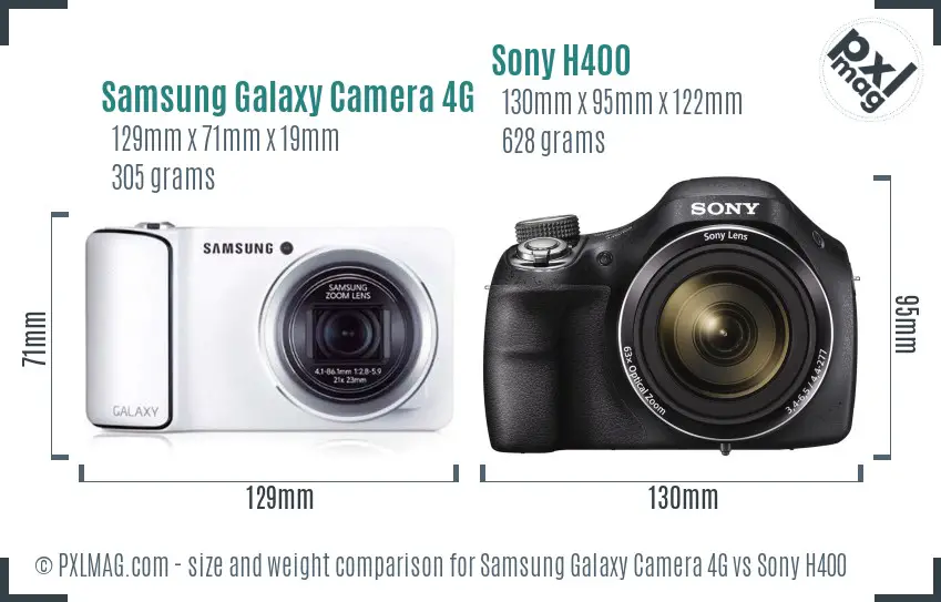 Samsung Galaxy Camera 4G vs Sony H400 size comparison