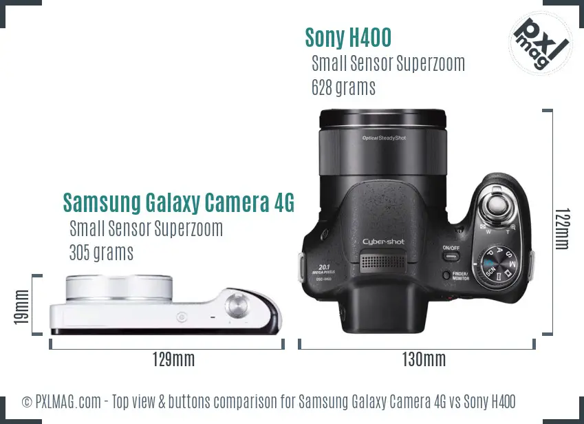 Samsung Galaxy Camera 4G vs Sony H400 top view buttons comparison