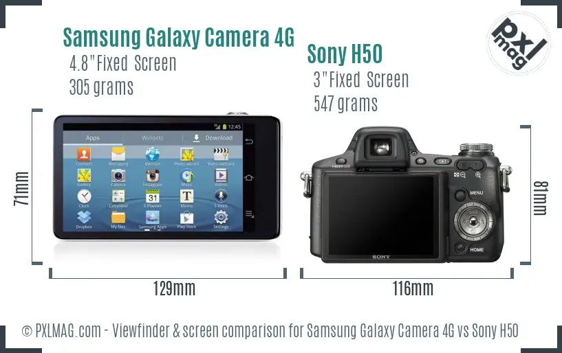 Samsung Galaxy Camera 4G vs Sony H50 Screen and Viewfinder comparison