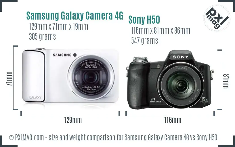 Samsung Galaxy Camera 4G vs Sony H50 size comparison