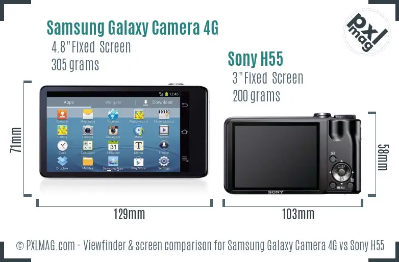 Samsung Galaxy Camera 4G vs Sony H55 Screen and Viewfinder comparison