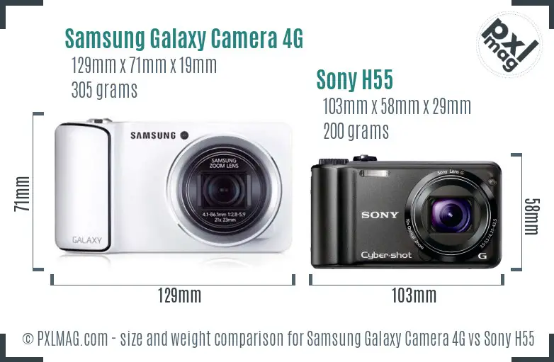 Samsung Galaxy Camera 4G vs Sony H55 size comparison