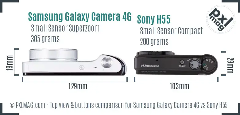 Samsung Galaxy Camera 4G vs Sony H55 top view buttons comparison