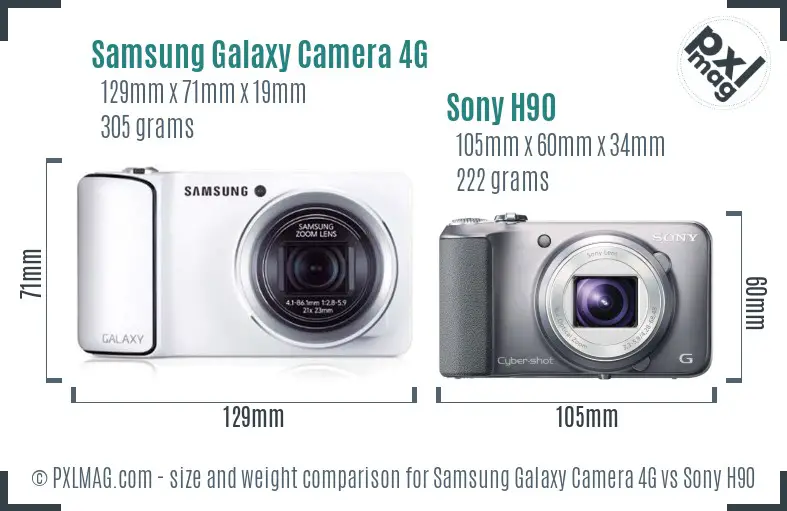 Samsung Galaxy Camera 4G vs Sony H90 size comparison