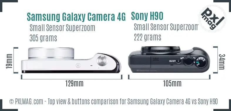 Samsung Galaxy Camera 4G vs Sony H90 top view buttons comparison