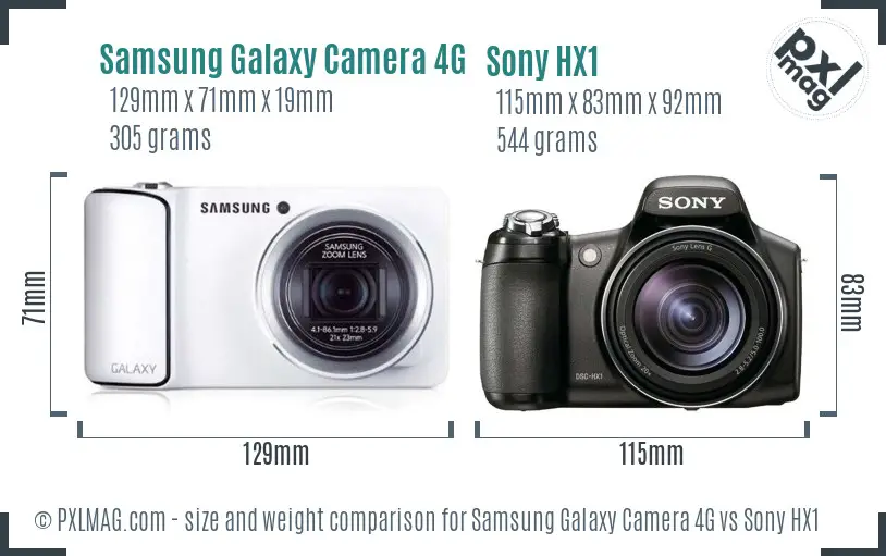 Samsung Galaxy Camera 4G vs Sony HX1 size comparison