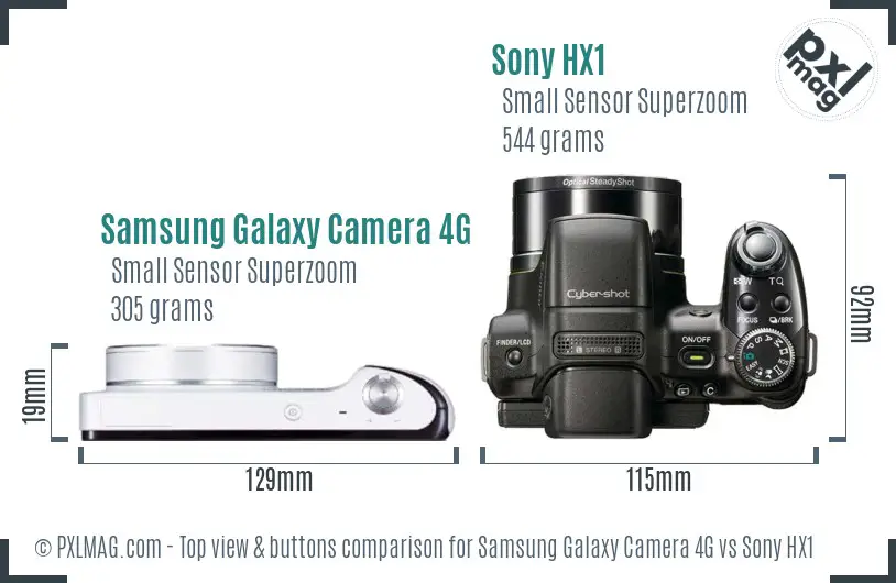 Samsung Galaxy Camera 4G vs Sony HX1 top view buttons comparison