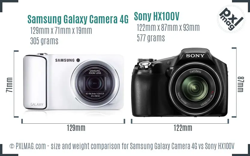Samsung Galaxy Camera 4G vs Sony HX100V size comparison