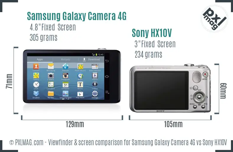 Samsung Galaxy Camera 4G vs Sony HX10V Screen and Viewfinder comparison