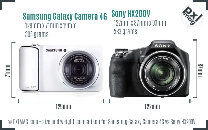 Samsung Galaxy Camera 4G vs Sony HX200V size comparison