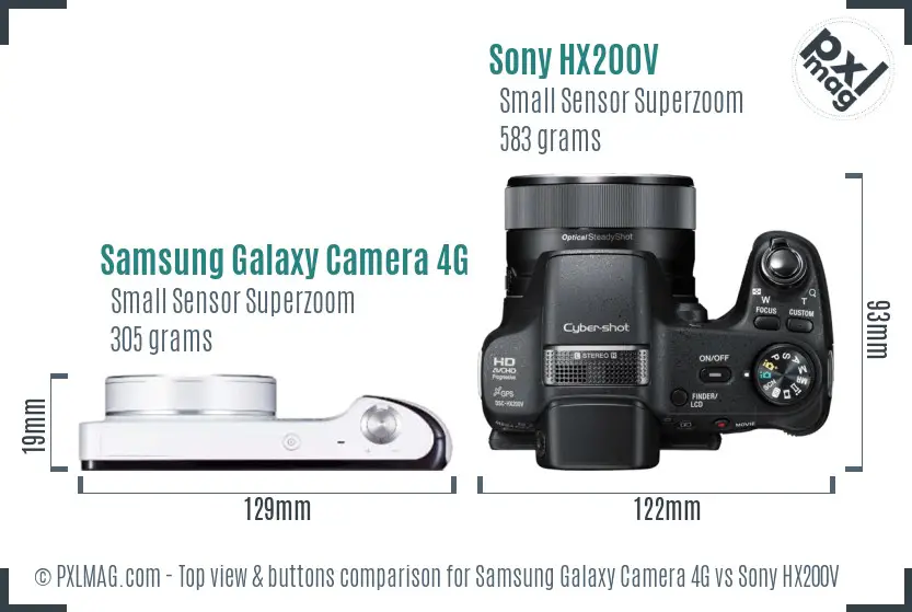 Samsung Galaxy Camera 4G vs Sony HX200V top view buttons comparison