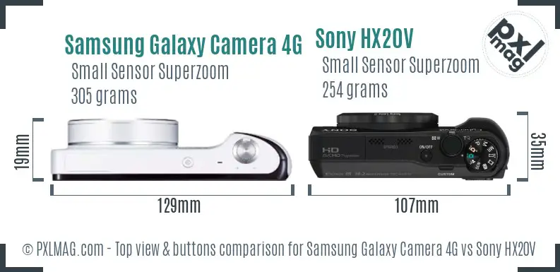 Samsung Galaxy Camera 4G vs Sony HX20V top view buttons comparison Samsung Galaxy Camera 4G vs Sony HX20V top view buttons comparison