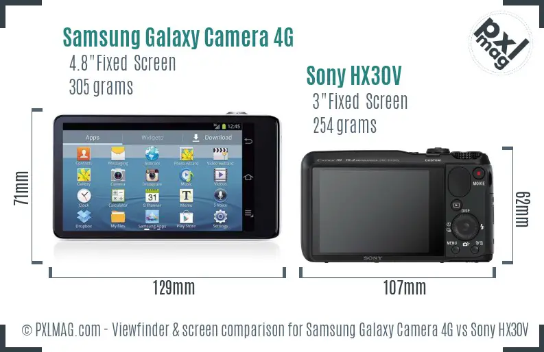 Samsung Galaxy Camera 4G vs Sony HX30V Screen and Viewfinder comparison