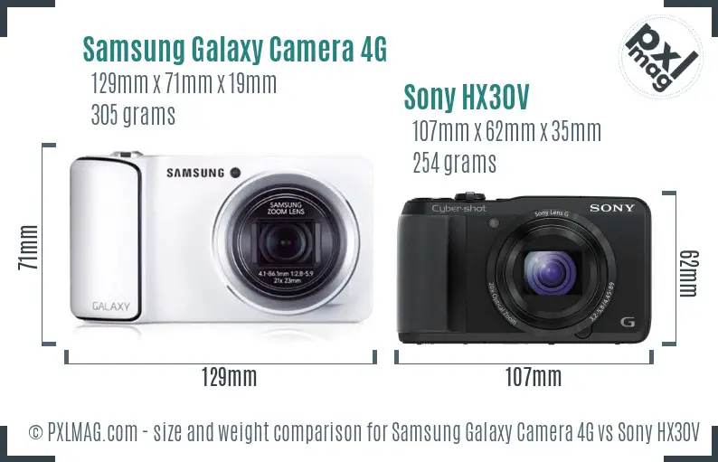 Samsung Galaxy Camera 4G vs Sony HX30V size comparison