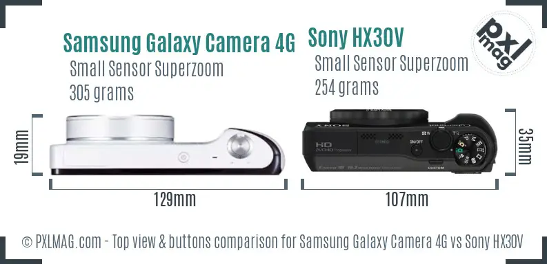 Samsung Galaxy Camera 4G vs Sony HX30V top view buttons comparison