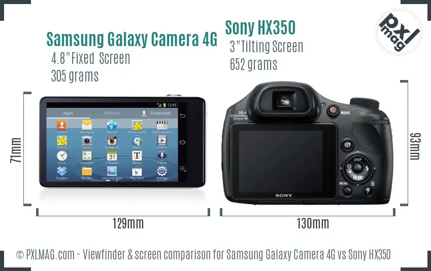 Samsung Galaxy Camera 4G vs Sony HX350 Screen and Viewfinder comparison