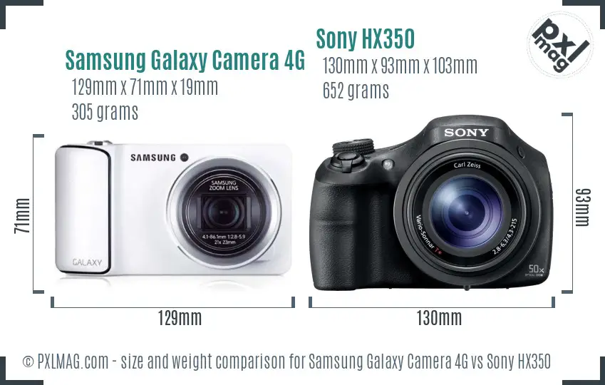 Samsung Galaxy Camera 4G vs Sony HX350 size comparison