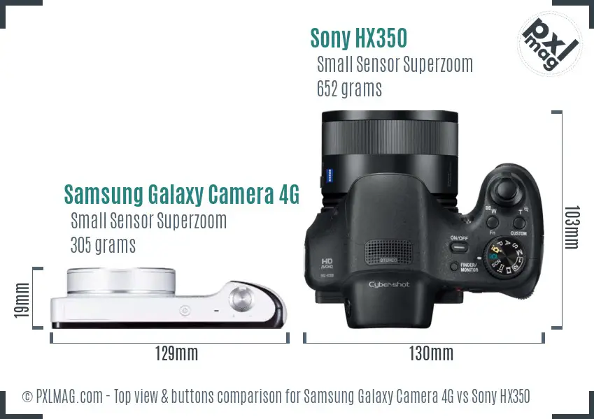 Samsung Galaxy Camera 4G vs Sony HX350 top view buttons comparison