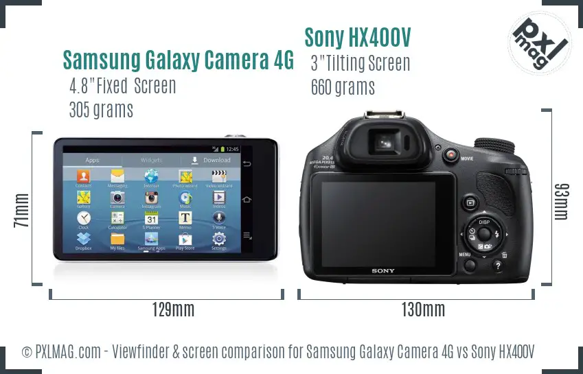 Samsung Galaxy Camera 4G vs Sony HX400V Screen and Viewfinder comparison