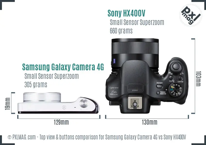 Samsung Galaxy Camera 4G vs Sony HX400V top view buttons comparison