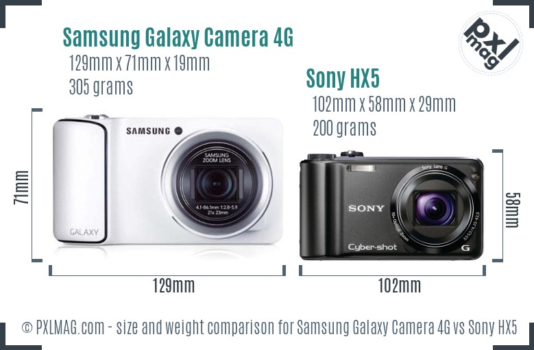 Samsung Galaxy Camera 4G vs Sony HX5 size comparison